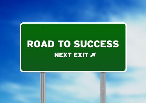 High resolution graphic of a Road to Success Highway Sign on Cloud Background. 
