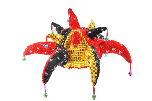 clown funny fool's cap with bells on white background 