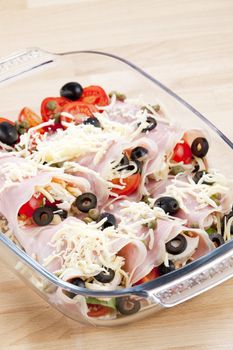ham rolls filled with chicken meat and black olives