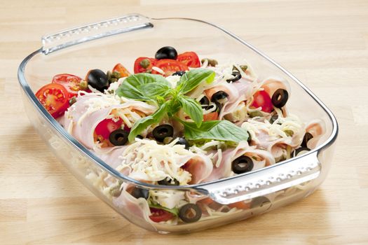 ham rolls filled with chicken meat and black olives