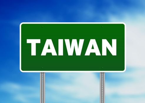 Green Taiwan highway sign on Cloud Background. 