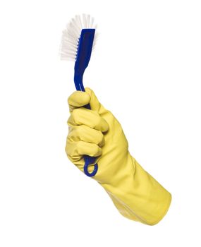 Protective glove holding a dish-brush