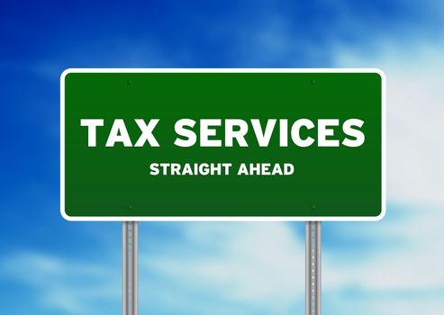 High resolution graphic of a tax services highway sign on Cloud Background. 
