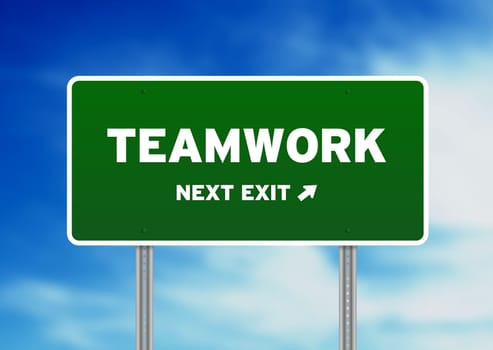High resolution graphic of a Teamwork Street Sign on Cloud Background. 