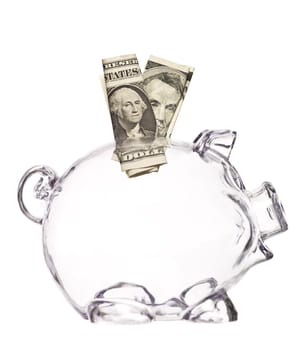 Transparent Pig Bank with two dollar bank-notes