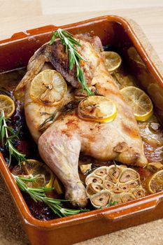 chicken baked on lemons