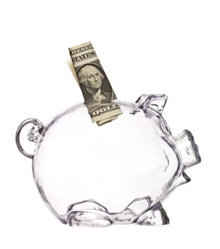 Transparent Pig Bank with a dollar bank-note