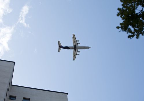 Aeroplane close to buildings