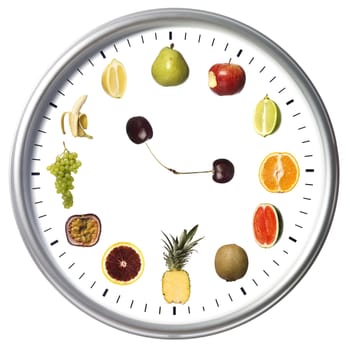 Fruit clock isolated on white