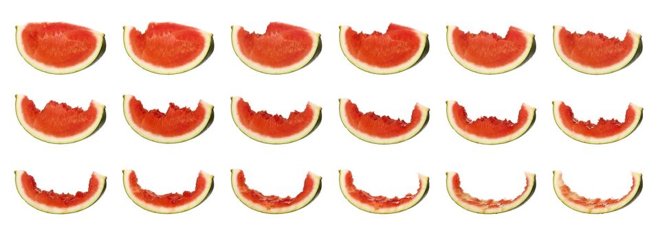 Tasty watermelon in progress isolated on white background