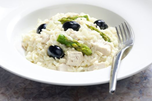 chicken rissoto with asparagus and olives