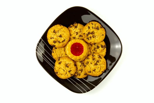 Plate of cookies isolated on white background