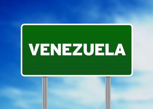 Green Venezuela highway sign on Cloud Background. 