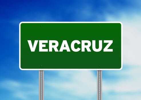 Green Veracruz Road sign on Cloud Background.