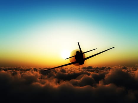 A propeller plane that is flying high over clouds.