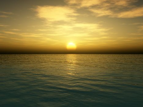  The sun setting in an ocean landscape.