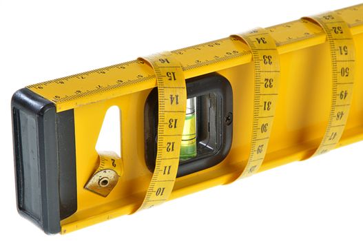 Yellow Metal Bubble Level And Measuring Tape