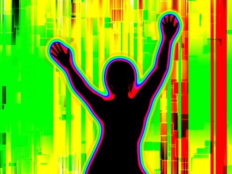 A female silhouette with a colourful background.