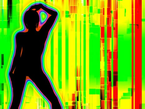 A female silhouette with a colourful background.
