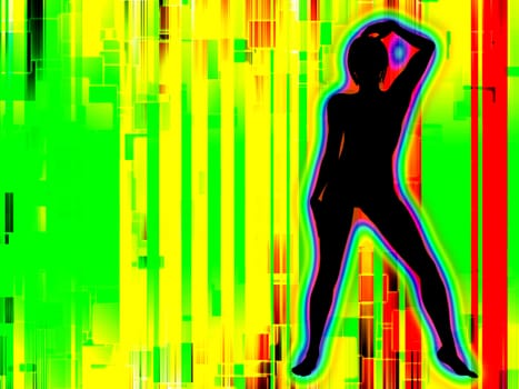 A female silhouette with a colourful background.