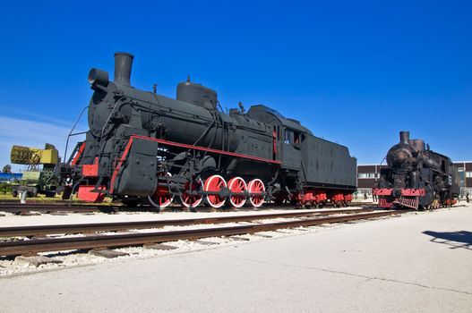 Old steam locomotive at the depot. Museum of Technology in Togliatti.