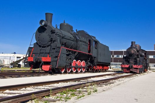 Old steam locomotive at the depot. Museum of Technology in Togliatti.