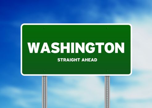 Green Washington, USA highway sign on Cloud Background. 