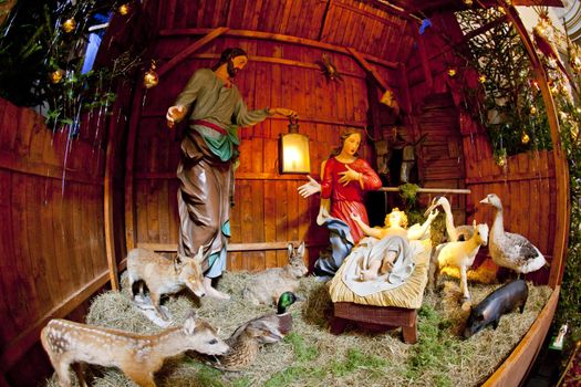 crib, interior of pilgrimage church, Wambierzyce, Poland