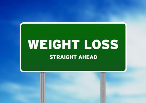 High resolution graphic of a weight loss highway sign on Cloud Background. 