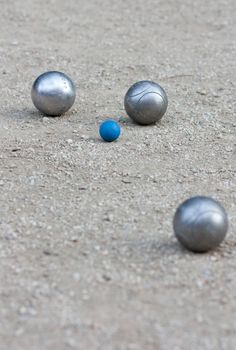 Petanque balls on the field in France
