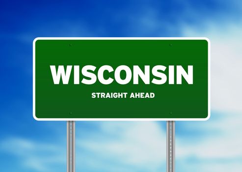 Green Wisconsin, USA highway sign on Cloud Background. 