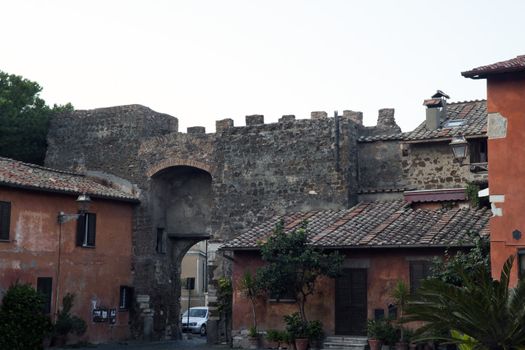 An old Roman castle wall in the Ostia, Italy