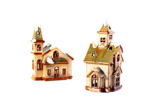 Ceramic houses for a dwelling ornament on Christmas and New Year.