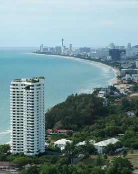 Luxuries Hotels and office buildings. Skyscrapers on the seashore.