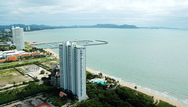 Luxuries Hotels and office buildings. Skyscrapers on the seashore.