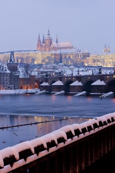 Hradcany with Charles bridge in winter, Prague, Czech Republic