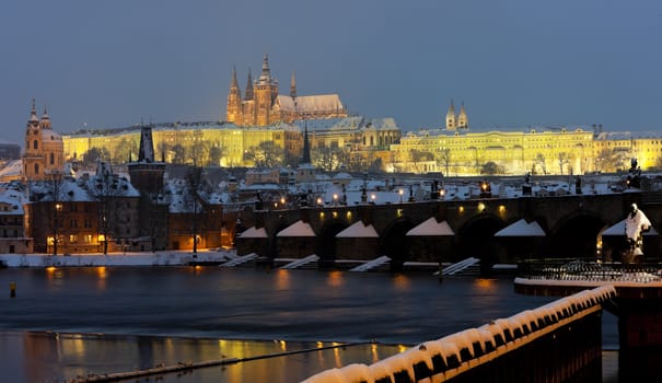 Hradcany with Charles bridge in winter, Prague, Czech Republic