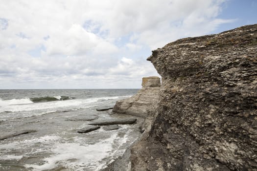 Eroded limestone formations at the coastline