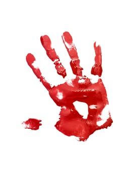 Red handprint on white