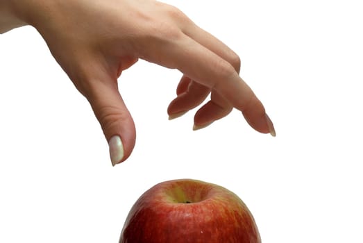 Female Hand Taking Apple Isolated on White Background