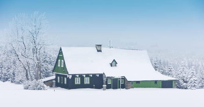 cottage in winter, Jizerske Mountains, Czech Republic