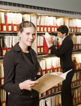 Two women at a library