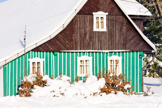 cottage in winter, Kunstat - Jadrna, Orlicke Mountains, Czech Republic