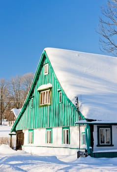cottage in winter, Kunstat - Jadrna, Orlicke Mountains, Czech Republic