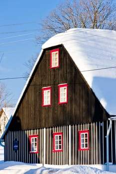 cottage in winter, Kunstat - Jadrna, Orlicke Mountains, Czech Republic
