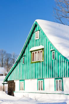 cottage in winter, Kunstat - Jadrna, Orlicke Mountains, Czech Republic