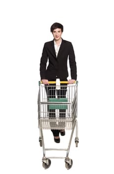 Woman with an empty shopping cart
