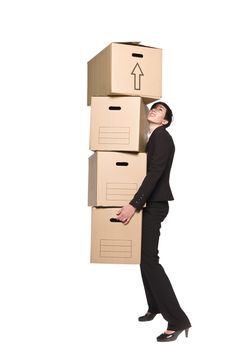 Woman with four boxes