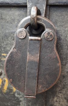 Closeup picture of a lock of a collecting box. Turku Medieval Cathedral, Finland.