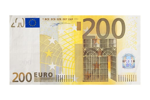 Close-up photograph of two hundred euro note.